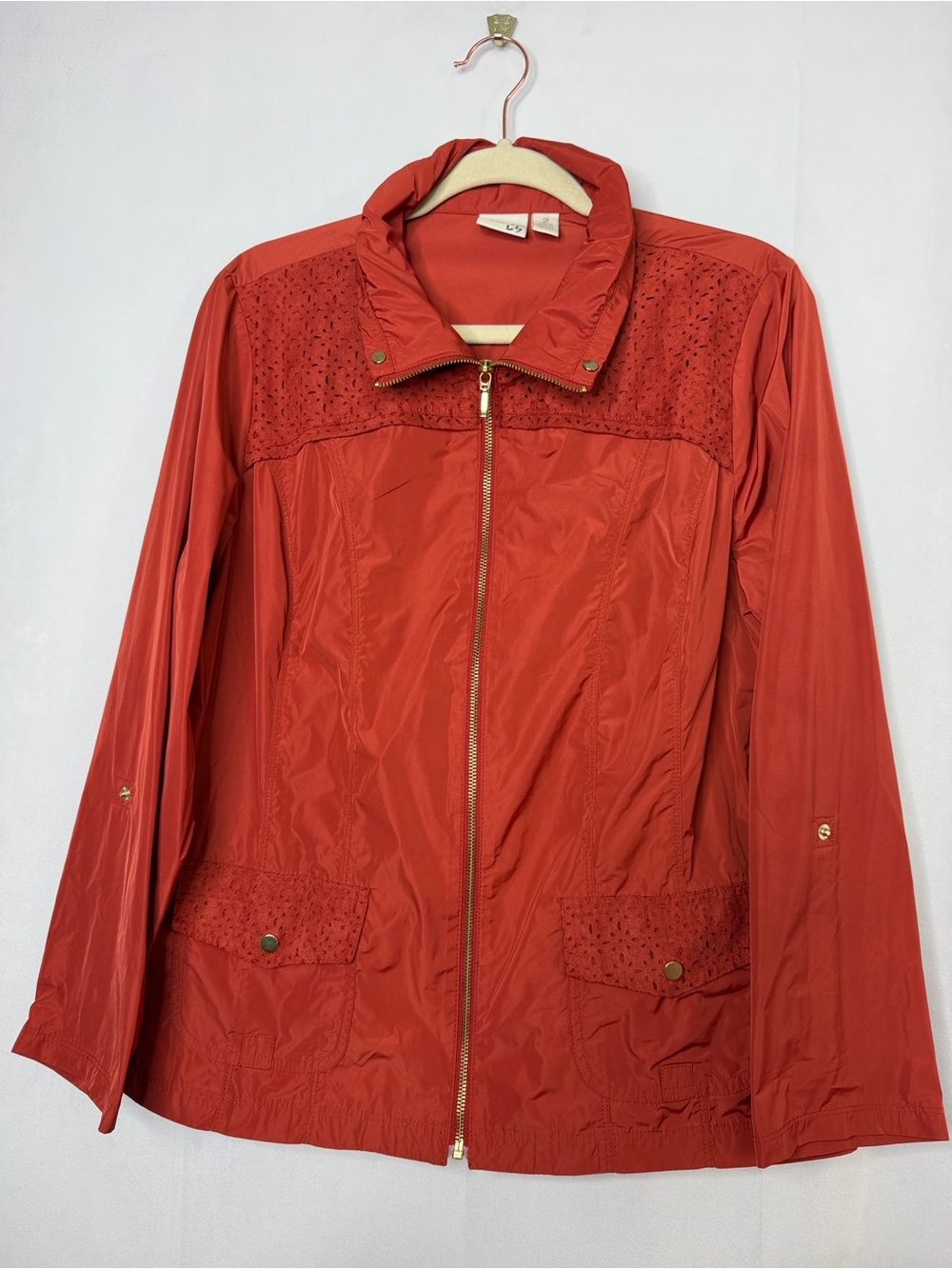 Chico's Rust Red Eyelet Detail Trim Full Zip Windbreaker Zenergy Jacket